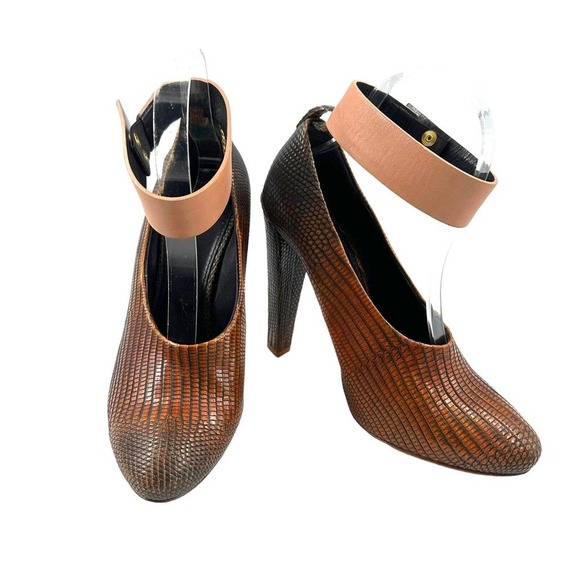 CELINE LIZARD ANKLE STRAP PUMPS EMBOSSED LEATHER SHOES Phoebe Philo SZ 38EU/ 8US - Picture 3 of 10